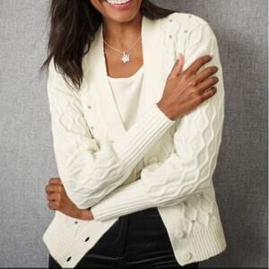 Talbots Womens Wool Lattice Knit Rhinestone Cardigan Sweater Size S Embellished